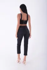 Fringe Ending High Waisted Mom Fit Jean 764-03-(26-29) Anthracite Denim