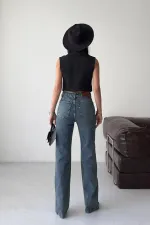 Taşlı Boru Paça Relax Kot Pantolon  7209-28-(27-32)