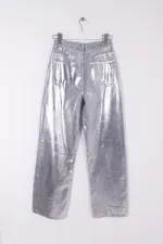Wide Leg High Waisted Relaxed Jean  718-48-(28-33) Foiled Silver