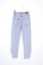 High Waisted Mom Jean with Rhinestones on Leg Hems Sides 1881-08-(28-33) Snow Light Blue High Waisted Mom Jean with Rhinestones on Leg Hems Sides 1881-08-(28-33) Snow Light Blue