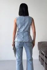 Denim Vest with Slit Front 6086-08-(S-XL) Snow Light Blue