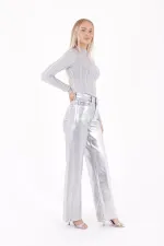 Wide Leg High Waisted Relaxed Jean  718-48-(26-31) Foiled Silver