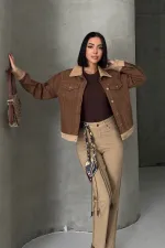 Kadife Detaylı Klasik Kot Ceket 6138-78-(S-XL)