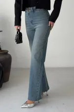 Relaxed Trousers with Stone Embellished Decorative Pockets 7213-62-(27-32) Middle Blue - Tinted