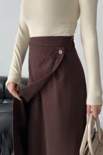 Long Denim Skirt with Flap 1941-78-(36-44) Brown