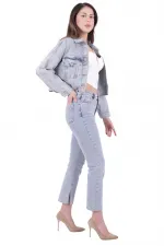 Paçası Yırtmaçlı Serpme Detaylı Mom Fit Jean  1769-08-(28-33)