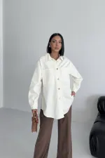 Oversize Denim Jacket with Buttons 6080-51-(S+L+3) Off White