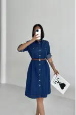 Düğmeli Uzun Gömlek Elbise 6102-26-(S-XL) Düğmeli Uzun Gömlek Elbise 6102-26-(S-XL)