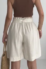 Linen Elasticated Waist Shorts HS201-65-(XS-L) Stone