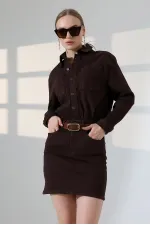 Buttoned Mini Denim Dress  3027-78-(S-L-3) Brown