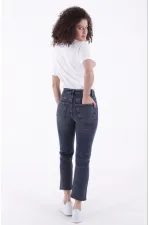 Fringe Ending High Waisted Mom Fit Jean 764-28-(26-29) Dark Blue Snow Denim