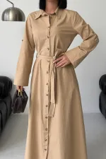 Düğmeli Uzun Boy Kot Elbise 3047-70-(S-XL) Düğmeli Uzun Boy Kot Elbise 3047-70-(S-XL)