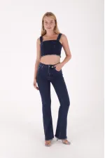 Püsküllü Paçalı Flare Kot Pantolon  1848-26-(S-L-6)