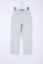 Fringe Ending High Waisted Mom Fit Jean  764-88-(26-31) Mint Green
