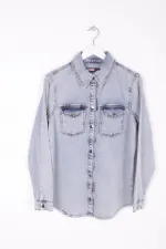 Denim Shirt with Snap Buttons 6013-08-(S-XL-6) Snow Light Blue Denim Shirt with Snap Buttons 6013-08-(S-XL-6) Snow Light Blue