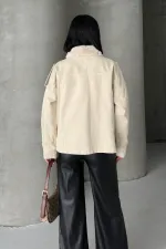 Denim Jacket with Fur Collar Detail 6169-65-(S+L+4) Stone Denim Jacket with Fur Collar Detail 6169-65-(S+L+4) Stone