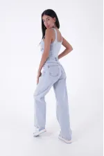 Wide Leg High Waisted Relaxed Jean  718-42-(27-32) Ice Blue - Tinted