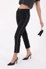 Yanı Drop Detaylı Mom Fit Kot Pantolon  1895-23-(28-33)