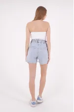 Elasticated Waist Denim Short with Lace-up 232-08-(S-XL-6) Snow Light Blue Elasticated Waist Denim Short with Lace-up 232-08-(S-XL-6) Snow Light Blue