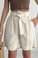 Linen Elasticated Waist Shorts HS201-65-(XS-L) Stone