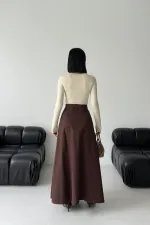 Ruffled Long Skirt with Elasticated Waist  1063-78-(36-44) Brown