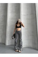 Baggy Jeans with Dart Detail on Legs 7088-40-(28-33) Light Grey - Snow