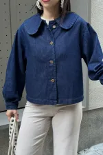 Baby Collar Denim Shirt 6095-17-(S-XL) Slubbed Navy Blue