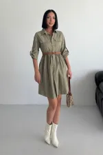Büzgü Detaylı Kısa Kot Elbise 3040-74-(S-XL)