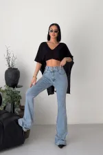 Pensli Geniş Kemerli Kot Pantolon  7151-08-(27-32)