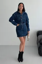 Düğmeli Mini Kot Elbise  3027-26-(S-L-3)