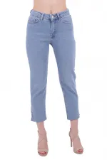Yanı Yırtmaçlı Flare Paça Mom Kot Pantolon  1774-15-(28-33)