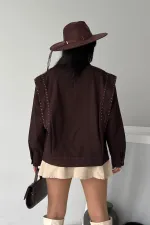 Denim Jacket with Stud Details 6253-78-(S-L-3) Brown