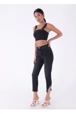 High Waisted Mom Jean with Rhinestones on Leg Hems Sides 1881-23-(28-33) Regular Anthracite High Waisted Mom Jean with Rhinestones on Leg Hems Sides 1881-23-(28-33) Regular Anthracite