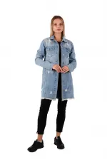 Fringe Finish Boyfriend Denim Jacket 679-42-(S-XL-6) Ice Blue - Tinted Fringe Finish Boyfriend Denim Jacket 679-42-(S-XL-6) Ice Blue - Tinted