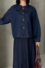 Baby Collar Denim Shirt 6095-17-(S-L-3) Slubbed Navy Blue