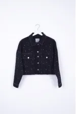Oversize Short Denim Jacket with Stars and Rhinestones 6005-23-(S-L-5) Regular Anthracite Oversize Short Denim Jacket with Stars and Rhinestones 6005-23-(S-L-5) Regular Anthracite