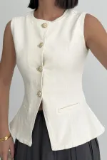 Denim Vest with Slit Front 6086-80-(S-XL) Natural