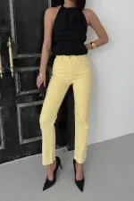 Fringe Ending High Waisted Mom Fit Jean 764-93-(26-31) Light Yellow