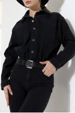 Buttoned Classic Long Denim Dress 3034-23-(S+L+3) Regular Anthracite Buttoned Classic Long Denim Dress 3034-23-(S+L+3) Regular Anthracite