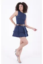 Kolsuz Fermuarlı Pileli Kısa Elbise  3026-26-(XS-XL-5)