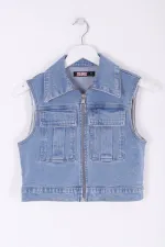 Mini Denim Vest with Zipper 6018-15-(XS-XL-5) Light Blue Denim Mini Denim Vest with Zipper 6018-15-(XS-XL-5) Light Blue Denim