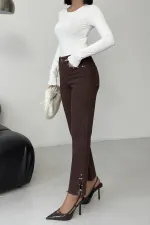 Mom Jean with Side Slits 1774-78-(27-32) Brown Mom Jean with Side Slits 1774-78-(27-32) Brown