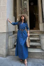 Düğmeli Uzun Elbise 3039-26-(S-XL) Düğmeli Uzun Elbise 3039-26-(S-XL)