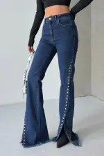 Jeans with Slit Legs 7102-26-(27-32) Regular Dark Blue