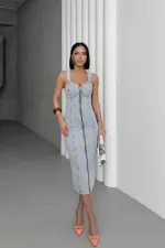 Adjustable Strap Denim Dress 3021-08-(S-XL)