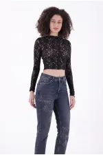 Çapraz Taşlı Mom Fit Kot Pantolon  7054-28-(28-33)