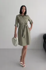 Düğmeli Uzun Gömlek Elbise 6102-74-(S-XL) Düğmeli Uzun Gömlek Elbise 6102-74-(S-XL)