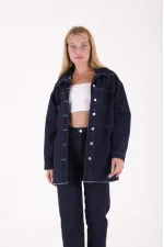 Denim Jacket Sewn with Green Thread 6021-17-(S-XL-6) Slubbed Navy Blue Denim Jacket Sewn with Green Thread 6021-17-(S-XL-6) Slubbed Navy Blue