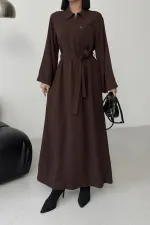 Buttoned Classic Long Denim Dress 3034-78-(S+L+3) Brown Buttoned Classic Long Denim Dress 3034-78-(S+L+3) Brown