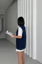 Medium Length Denim Vest 6053-26-(SL-4)